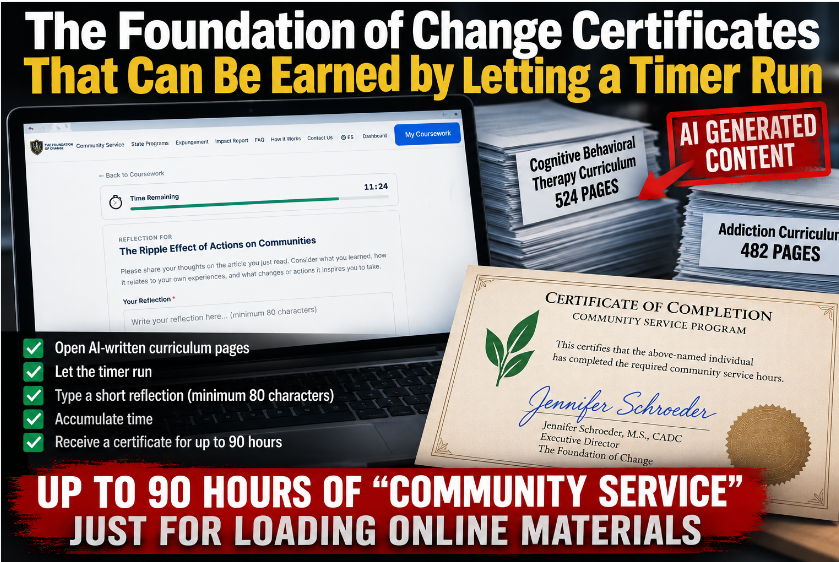 The Foundation of Change Certificates That Can Be Earned by Letting a Timer Run